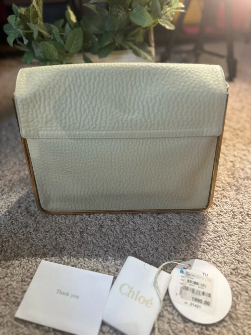 Chloe Cream Leather Shoulder Bag with Gold Chain